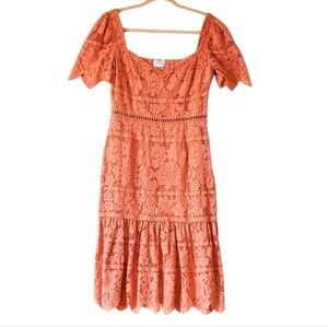 Saylor Louisa Coral Lace Shift Midi‎ Dress Size Large Women Preowned